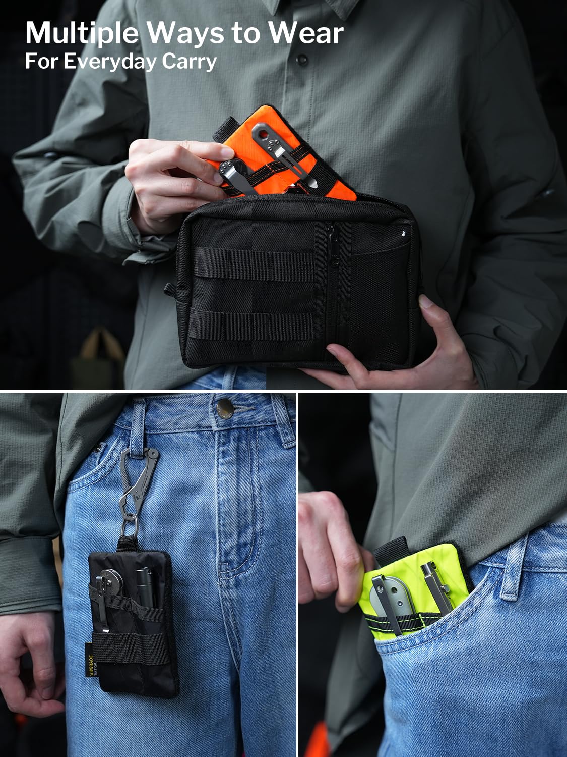 VIPERADE VE15 X-Pac Mini Borsa EDC, Piccolo Organizer EDC con 3 Tasche, Mini Borsa per Attrezzi EDC con Area di Chiusura in strappo, Piccolo Organizer per Attrezzi Multifunzione - Verde