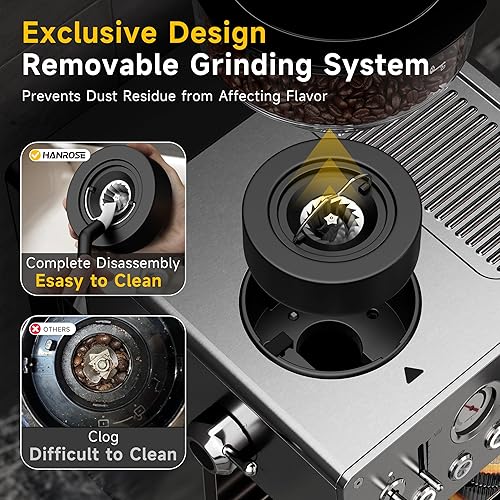 Miniatura 4 de Máquina de café expreso profesional con molinillo, presión de bomba de 20 bares, varita espumadora de leche y medidores dobles, tanque de agua de