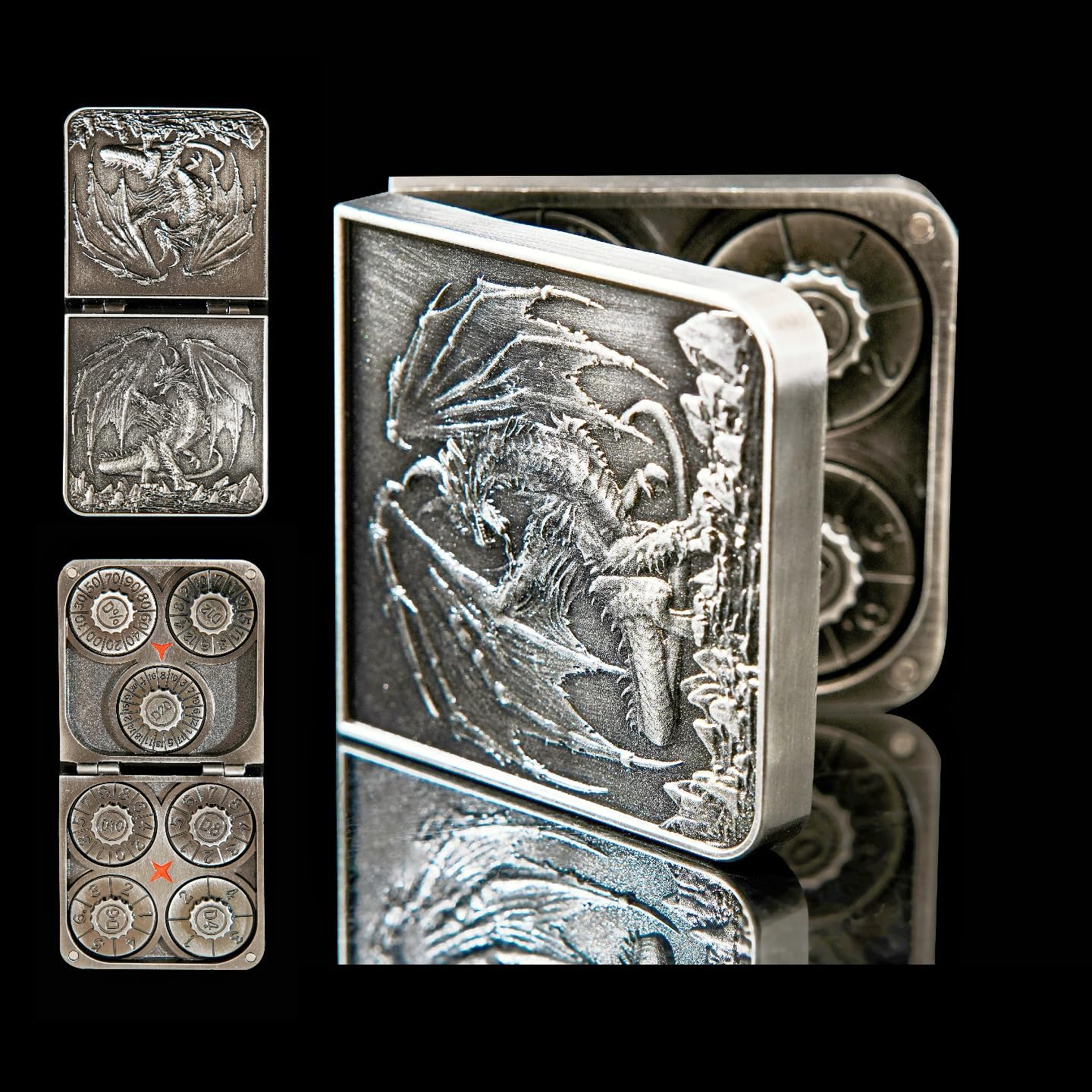 7 in 1 Metal DND Dice Set Foldable Spinner Compact dice subitable for Dungeons & Dragons in Magnetic Iron Box（Sliver）
