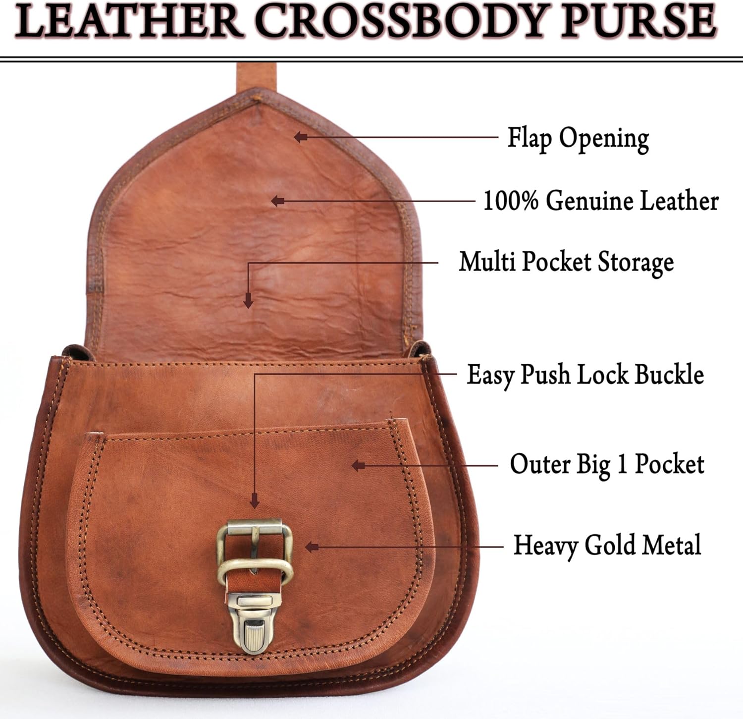 Vintage Brown Leather Satchel Purse for Women - Genuine Leather Crossbody Saddlebag Handbag - Distressed Womens Brown Leather Purse Crossbody Bags, 9-inch - Image 8