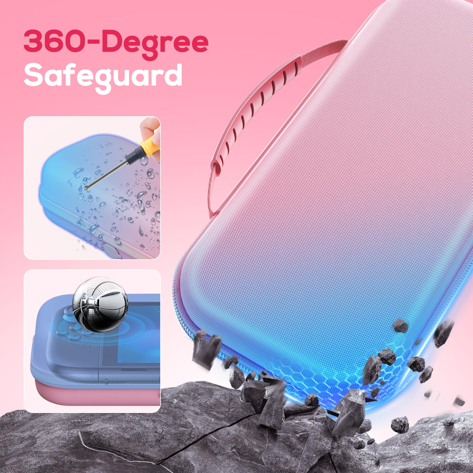 [Carga Interior] Funda para Nintendo Switch 2/OLED/Original, Gran Funda Rígida para Adaptador y Joypad Almacenamiento, Bolsa de Viaje Fundas para Switch Console con 22 Ranuras para Tarjetas de Juego