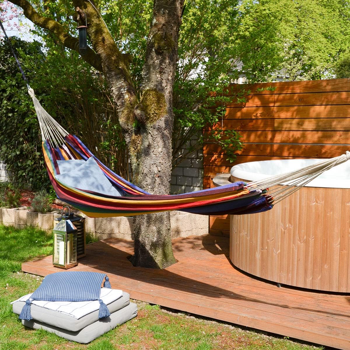 AMANKA Hamac en Coton XXL pour Deux Personnes - 400x160cm - Jusqu'à 150kg - Tissu de Détente pour Jardin Maison Plage Campagne Montagne - Accessoire de Repos Durable - Usage Extérieur Intérieur