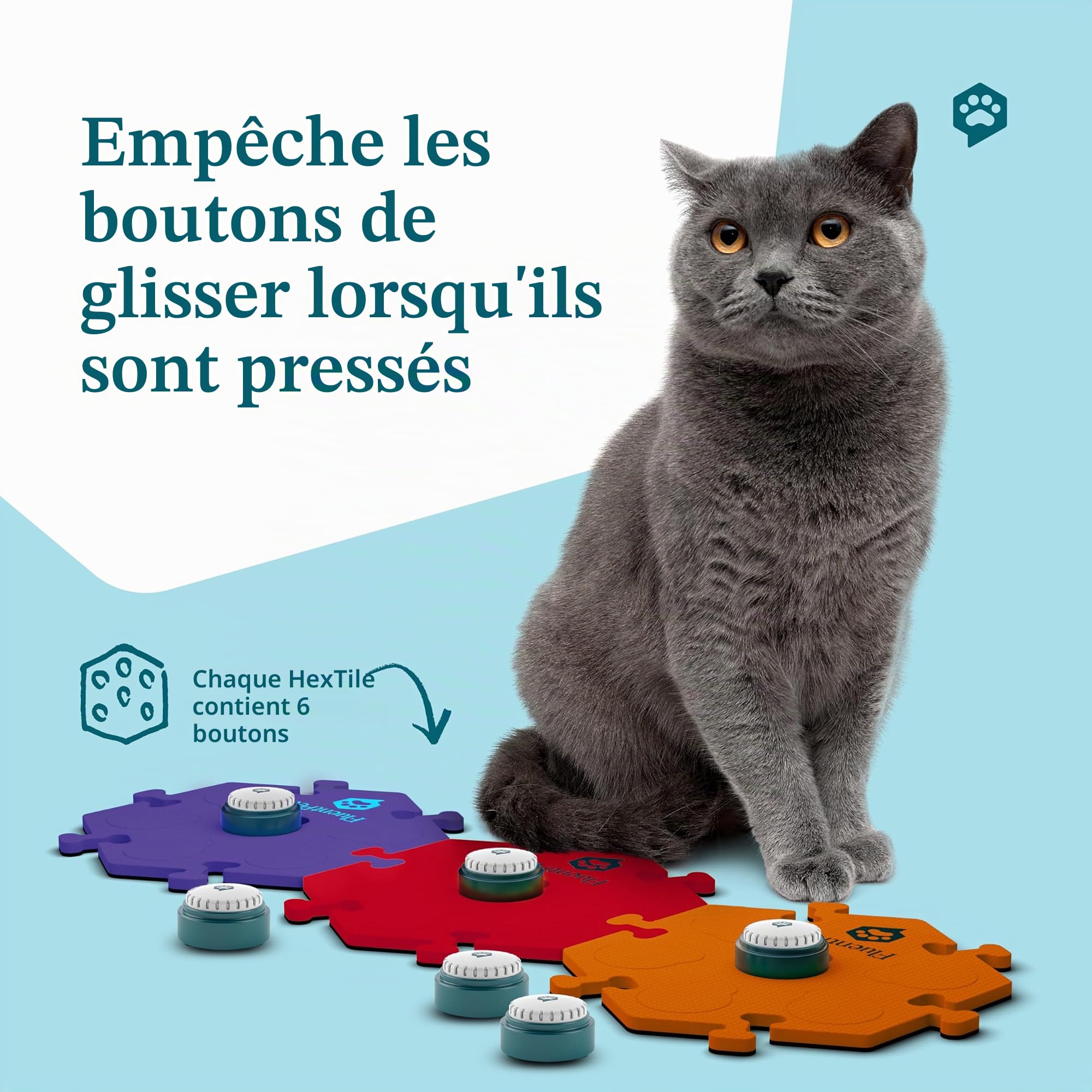 FluentPet Parlez ! Kit de démarrage avec Son Clair orienté vers Le Haut | 6 Boutons enregistrables + 3 HexTiles brevetés avec Piles pré-installées | Boutons de Communication pour Chien et Chat