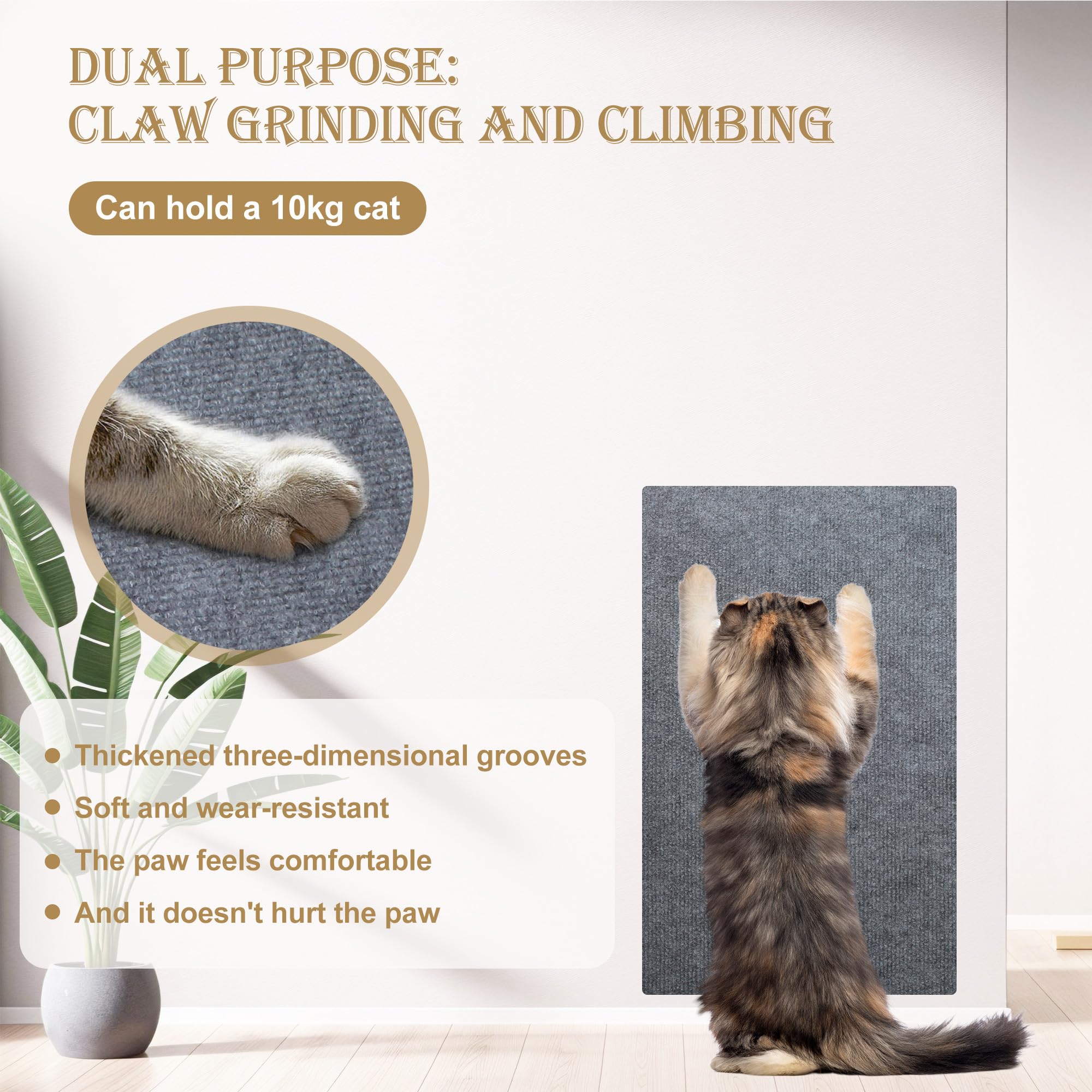 ACOMTUO Protezione Divano Graffi Gatto, Tiragraffi Divano 200×40cm, Tappeto Tiragraffi per Gatti Autoadesivo Antigraffio Gatto Divano per Parete e Angolo, Protegge Tappeti e Divani, Grigio