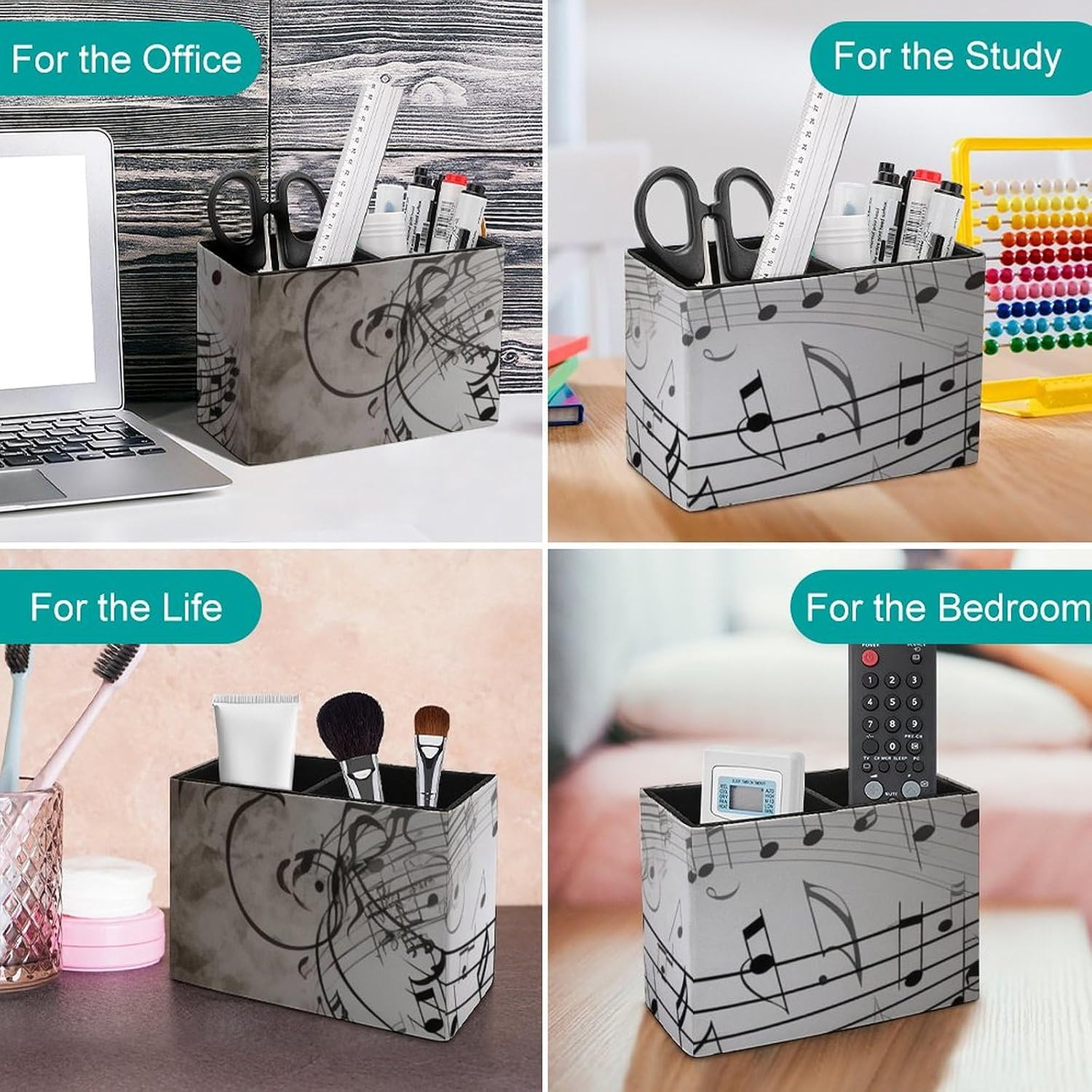 Leather Pen Holder for Desk Organizer Music Note Wall Pencil Holder 2 Slots Cute Pencil Cup Decorative Makeup Brush Holder Cup Office Pen Cup Desk Accessories Pen Organizer image 4