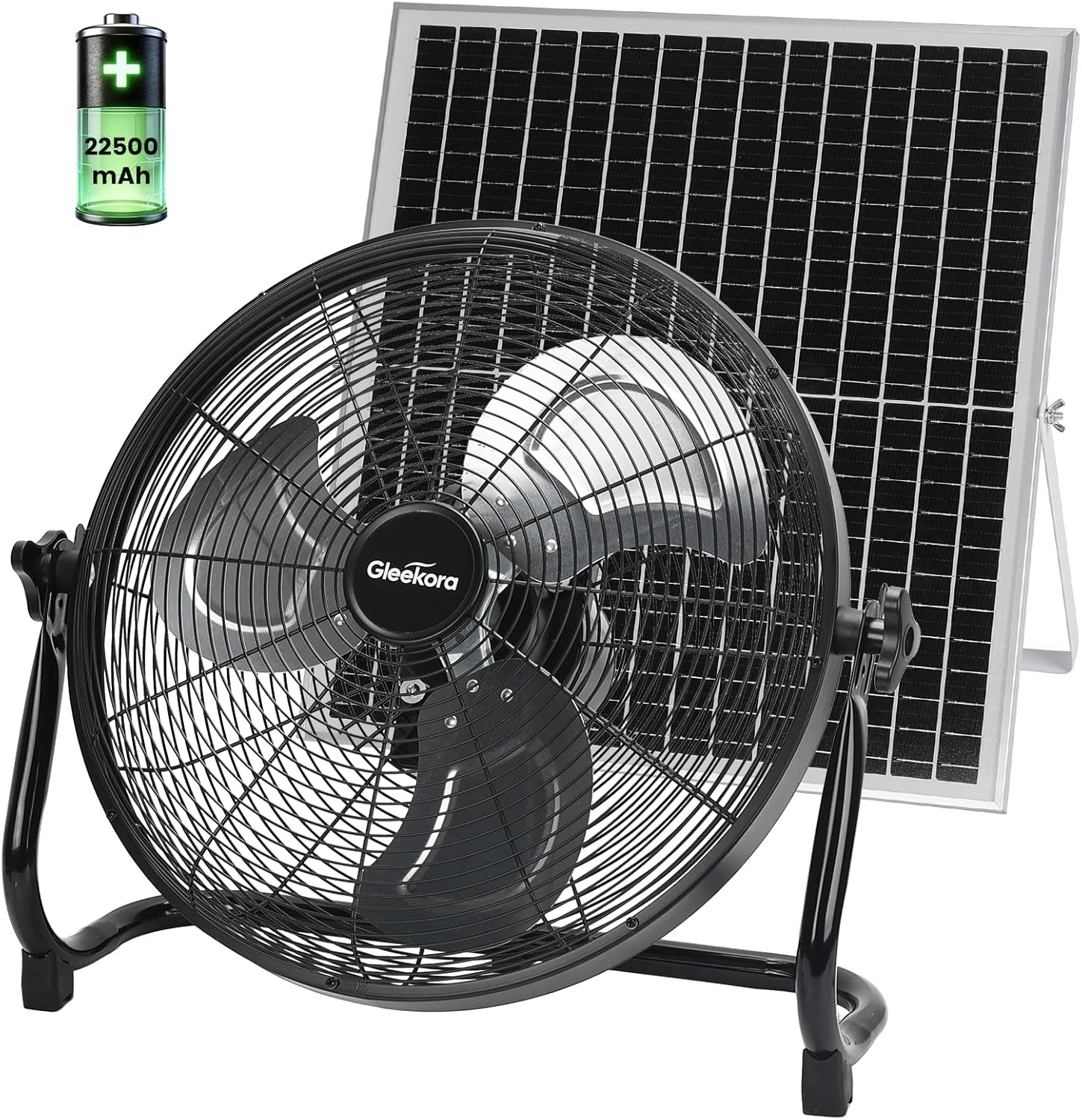 16'' Solar Powered Fan with 35W Solar Panel, Rechargeable Battery Operated Floor Fan with 23FT Cable, Cordless Portable Outdoor Fans for Home, Camping, Chicken Coop, Greenhouse, Power Outages