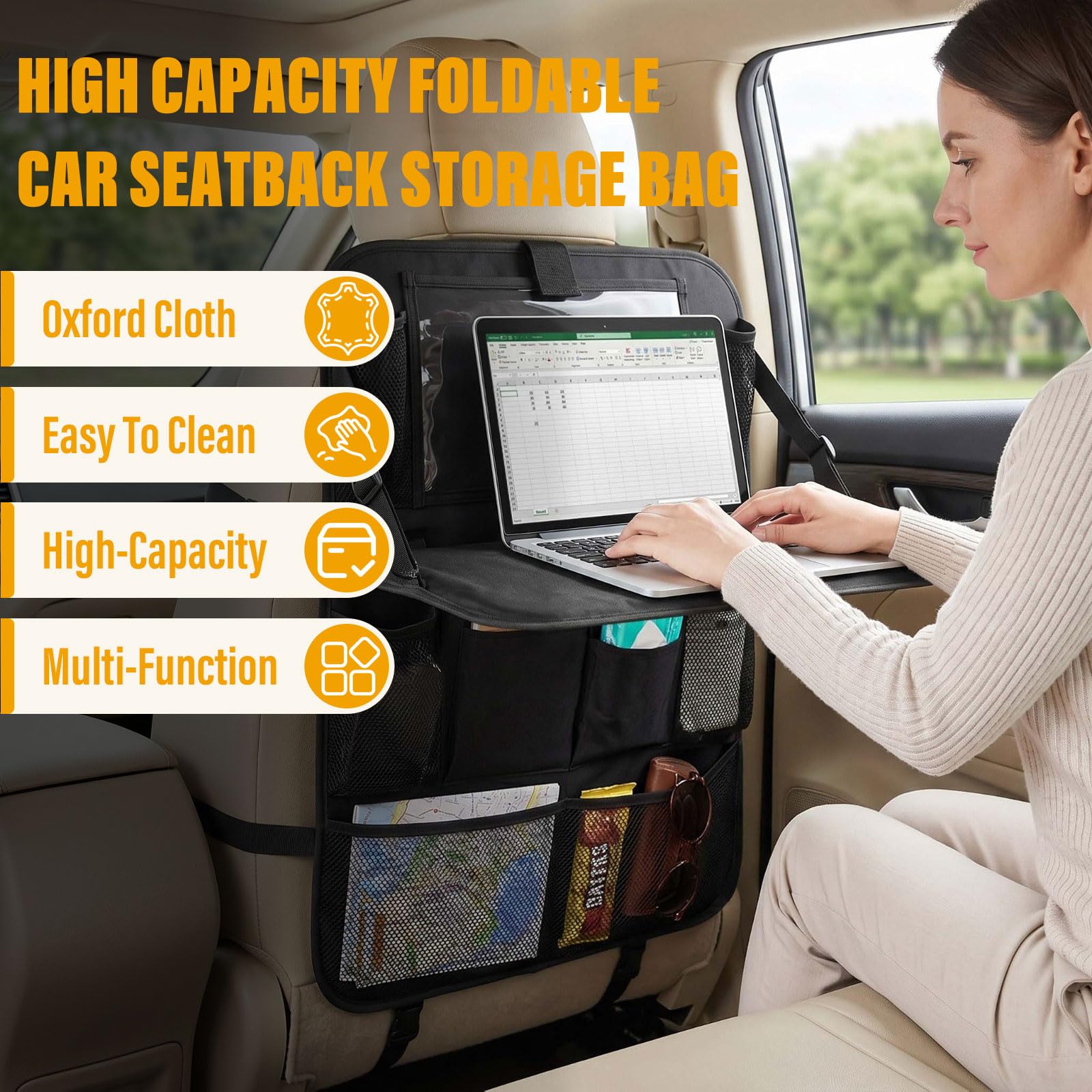 Auto Organizer, 2 Stück Auto Rücksitz Organizer, Multifunktional Wasserdicht Rückenlehnenschutz Auto Kinder mit Klapptisch, Tablet/Telefon Aufbewahrung und 9 Taschen, passt in die meisten Fahrzeuge