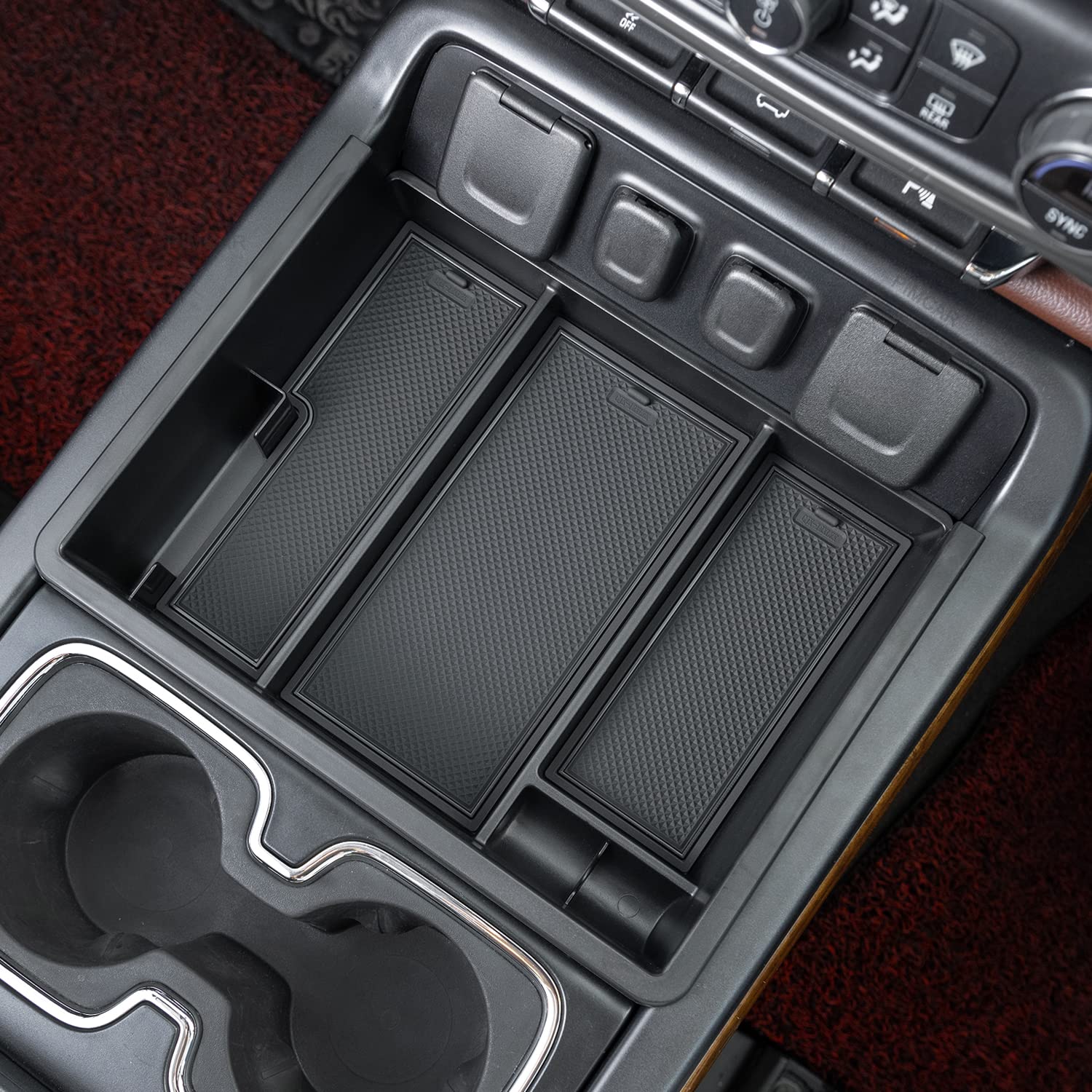 PIMCAR Organizzatore Per Console Centrale Auto, Compatibile Con Chevy Silverado/GMC Sierra 1500/2500/3500 HD (2014-2019), Vassoio Portaoggetti Con Finiture Rosse