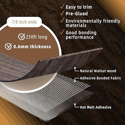 Miniatura 138 de GSCIT Club Bandas de borde de roble, rollo de 1 pulgada x 10 pies de bandas de borde de chapa - Cinta de madera real flexible previamente pegada