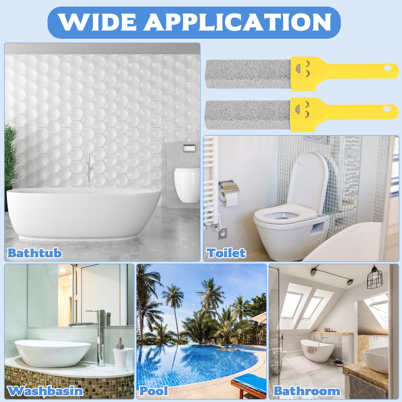 9 Pcs Piedra Pomez para Limpieza WC Baño, Bloque de Piedra Pómez Limpiador de Inodoro con 2 Mango, Pumice Stone Cleaning Block WC Reemplazable Natural para Limpiar Inodoros Piscina Baño Cocina