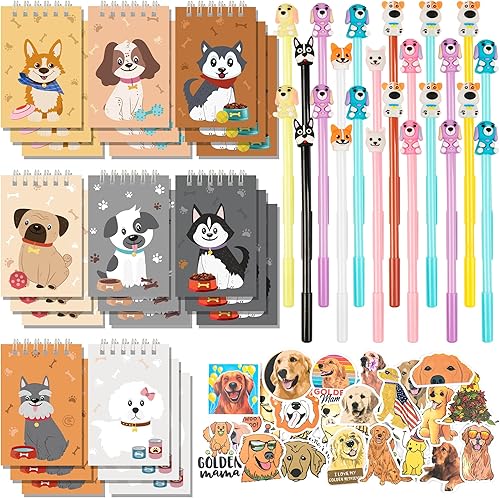 Miniatura 1 de LiYiQ 148 piezas de regalos de devolución de fiesta de perro a granel, mini cuadernos de pata de perro, juego de calcomanías para fiesta de