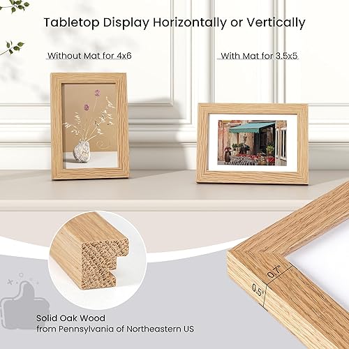 Miniatura 3 de Portarretratos de 8 x 10 pulgadas con paspartú para fotos de 5 x 7 pulgadas, madera maciza de roble de 8 x 10 pulgadas con vidrio templado, marco de