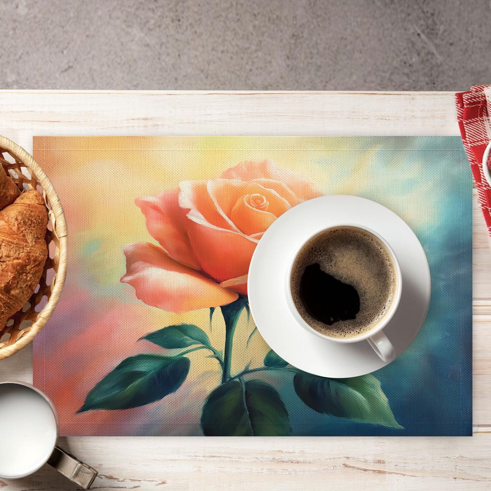 Set di 8 Tovagliette Americane Lavabili Cotone Lino Astratto - Tovaglietta Americana Resistenti al Calore Durevole Rosa - per Colazione Pranzo 30×45 cm