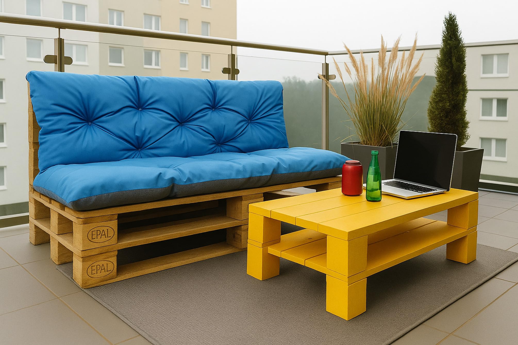 kruger Cuscini pallet, Cuscini per pallet esterni/Cuscino Euro Pallet, Cuscino Divano, Cuscino Soggiorno da Giardino (Set:120x60+120x60cm, Blu)