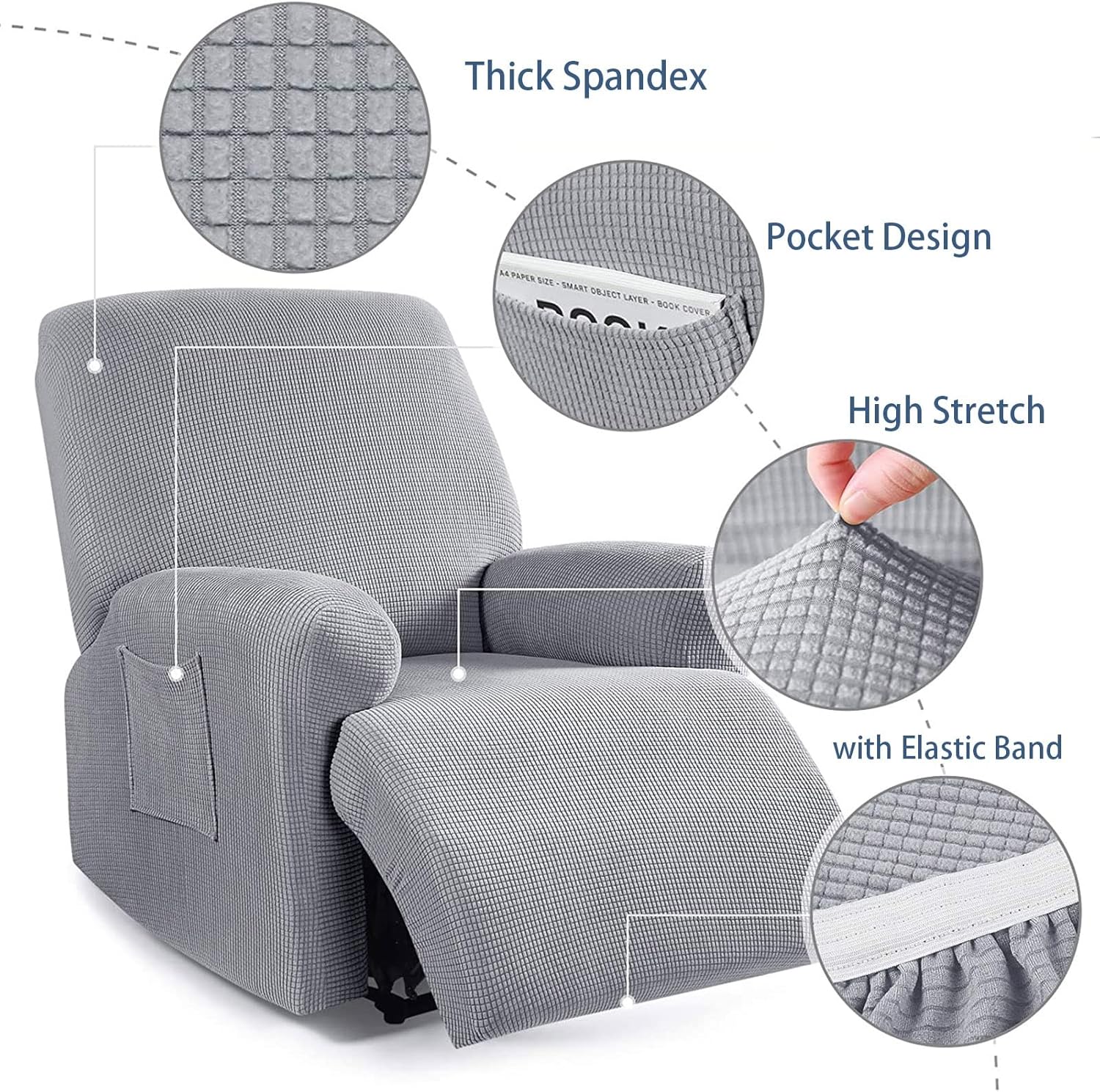 Konsilsa 1 Piece Recliner Chair Covers, Stretch Recliner Covers for Recliner Chair Couch Cover Thick Soft Non Slip Solid Color Recliner Sofa Cover Dogs Cats Furniture Protector (Color : N)