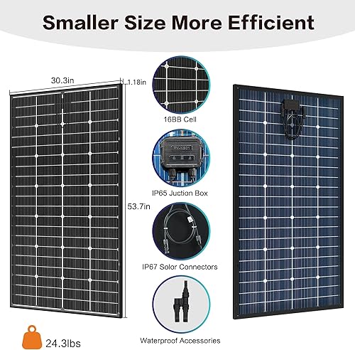 Miniatura 4 de JJN Bifacial - Panel solar de 200 W, 16BB tipo N 200 W, 12 V, 25 % de alta eficiencia, 200 W, módulo solar monocristalino para casa rodante, granja,