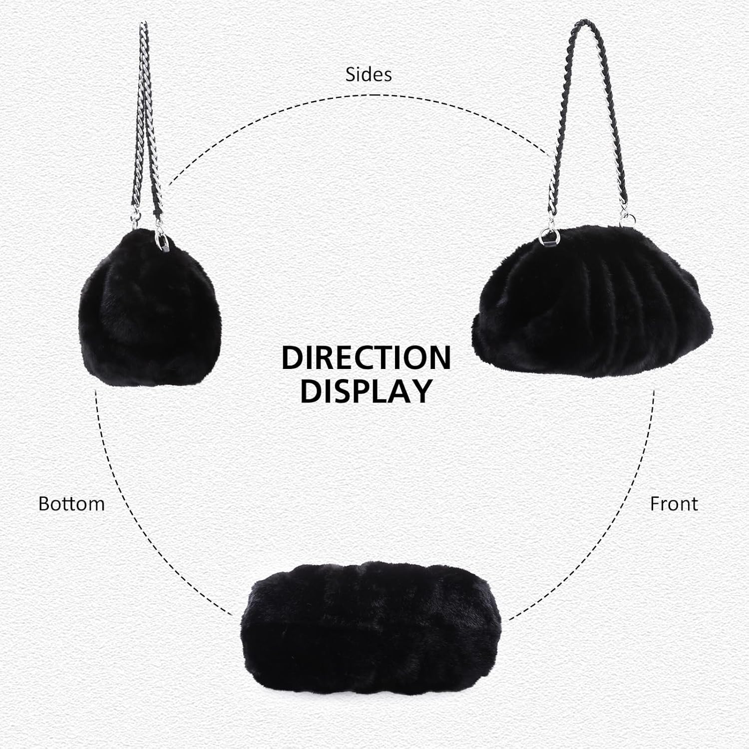 Oweisong Fur Clutch Purse for Women Formal Faux Furry Evening Handbag Plush Ruched Cloud Dumpling Bag