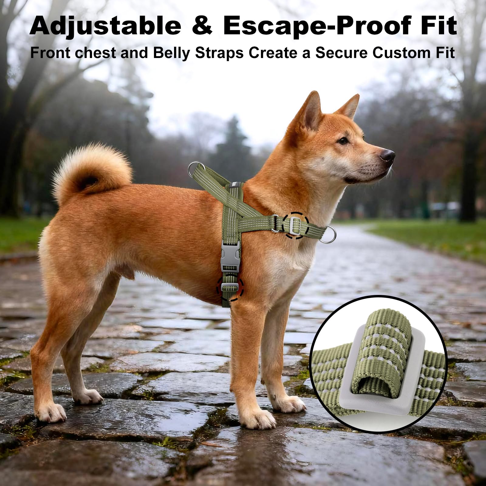 No Pull Dog Harness with Handle, Adjustable Mesh Padded Reflective Walking Harness with Front Clip for Small Medium Large Dogs – Quick Fit No Escape for Training and Hiking (Ranger Green, M) - image 5