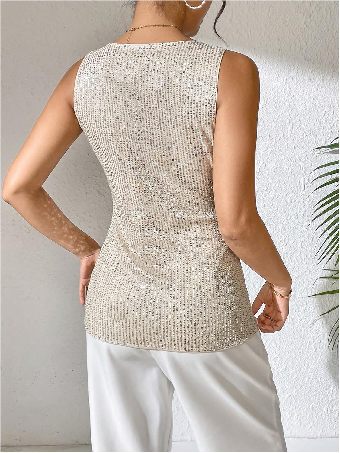 SHENHE Women's Plus Size Sparkly Sequin Tops Sleeveless V Neck Concert Night Out Top - Image 2