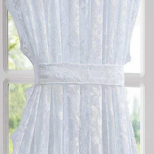 Miniatura 6 de Cortinas de encaje blanco de 52 x 72 pulgadas para puerta francesa. Cortinas de encaje para puerta de privacidad, filtro de luz y decoración del
