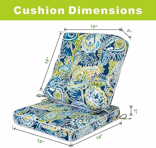 Miniatura 2 de JMKaixin Juego de cojines de asiento y respaldo para exteriores para muebles de patio, cojines para sillas de salón con lazos, cojines resistentes