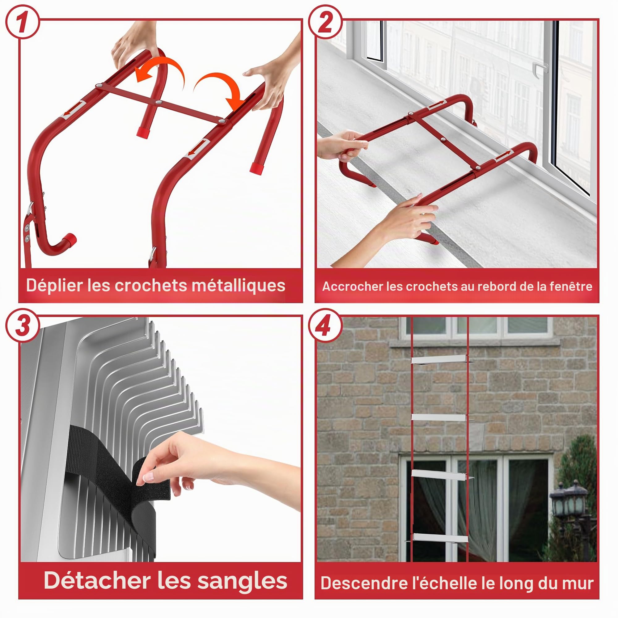YRHome Échelle de sauvetage en aluminium ignifuge de 15 m pour usage domestique - Échelle de sécurité pliable - Échelle de secours - Échelle de pompier pour les situations d'urgence - 450 kg - Pour la