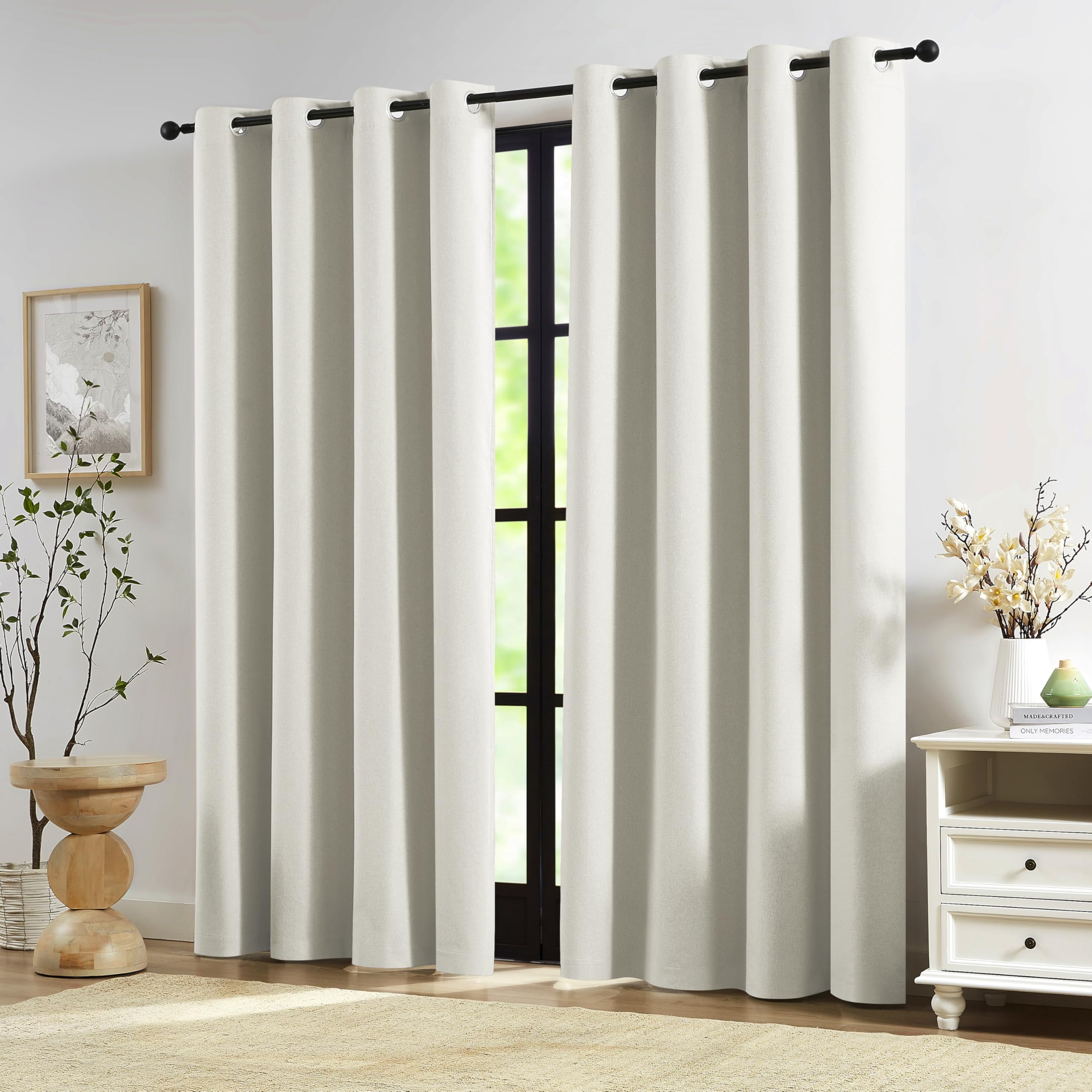 Ivory Full Blackout Linen Curtains 54 Inch Long for Bedroom Living Room Thermal Insulated Noise Reducing Window Drapes for Nursery Linen Textured Room Darkening Curtains Grommet Top 52" Wide - Image 2
