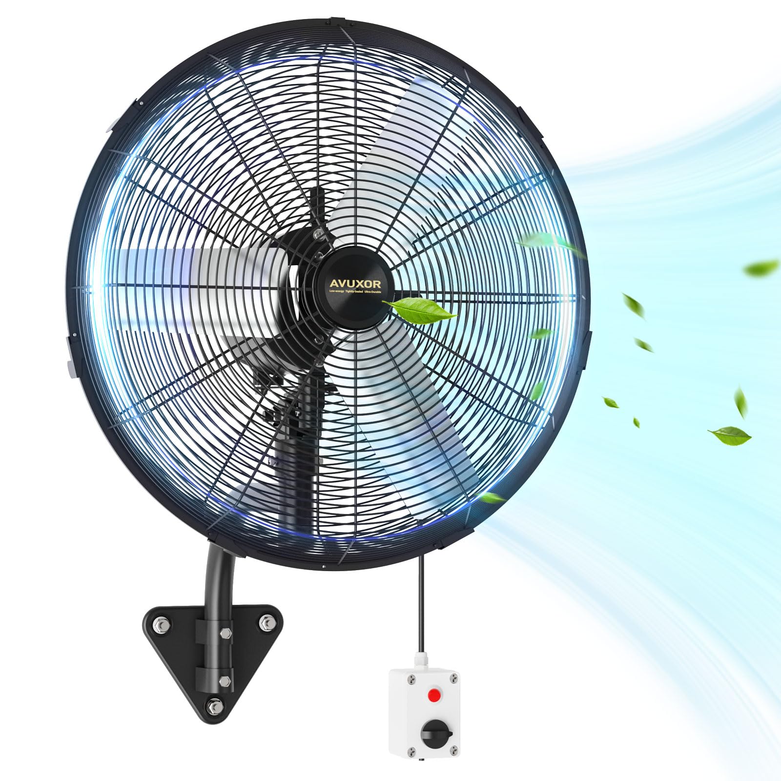 AVUXOR 20-inch Wall Fan, Sealed Brushless DC Motor, Oscillating Wall-Mounted Fan with 4 Speeds, Heavy-Duty Industrial Fan
