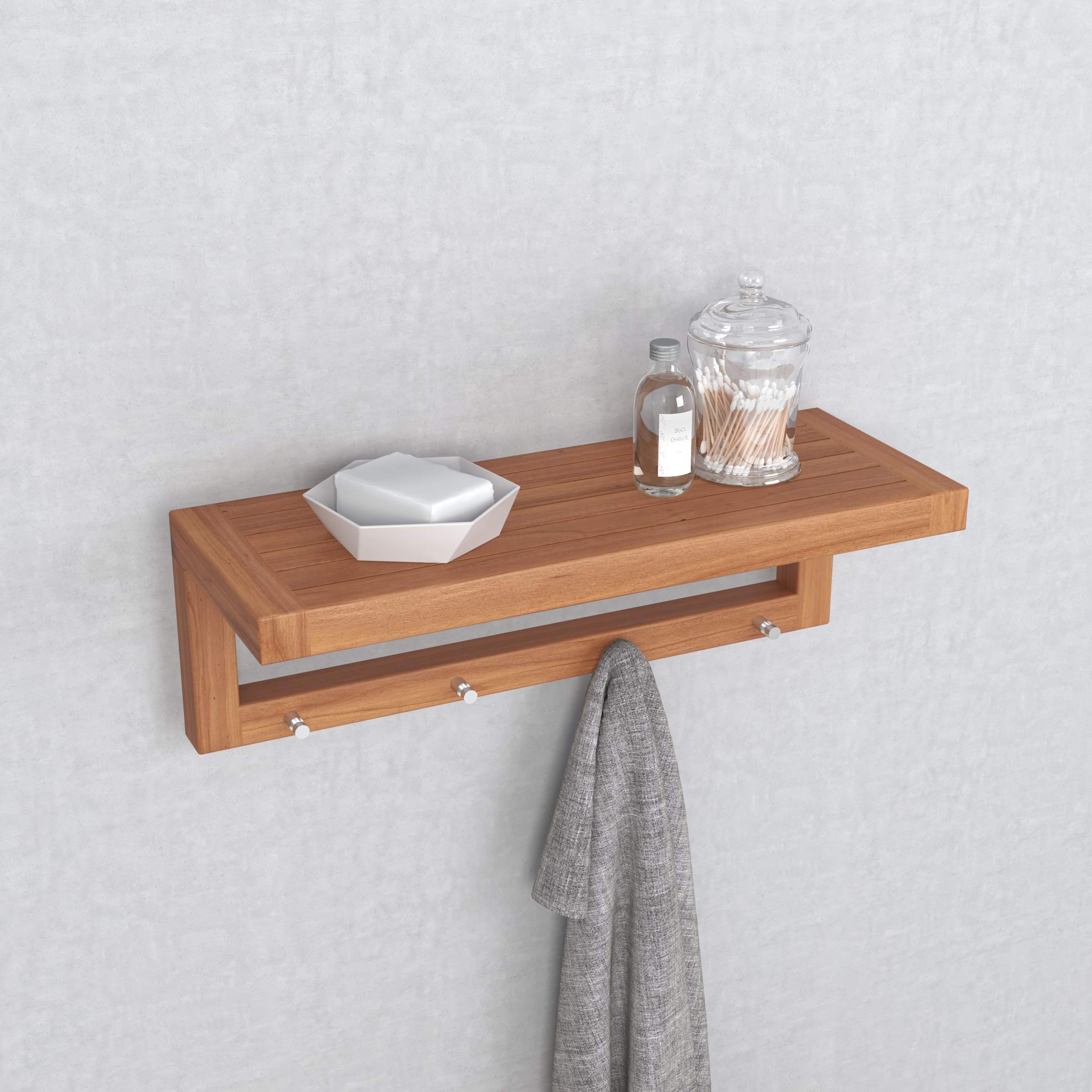 Buy AquaTeak The Original 24" Moa Teak Wall Shelf with Hooks Online at desertcart UAE