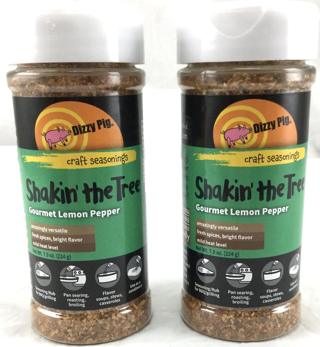 Dizzy Pig Barbecue Company Shakin' the Tree Lemon Pepper Seasoning (8oz Shaker, Two Pack)