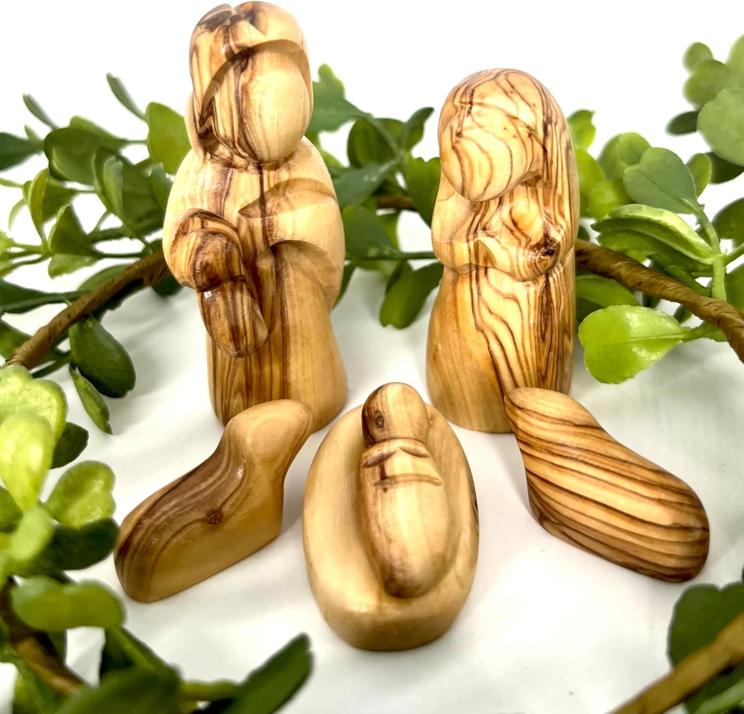 Holy Land Nativity Scene, Olive Wood Nativity Carved Inside an Olive Tree Branch, Nativity Christmas Decorations, Holy Family Nativity Set, Wooden Manger Scene (Figurines and Cave)…