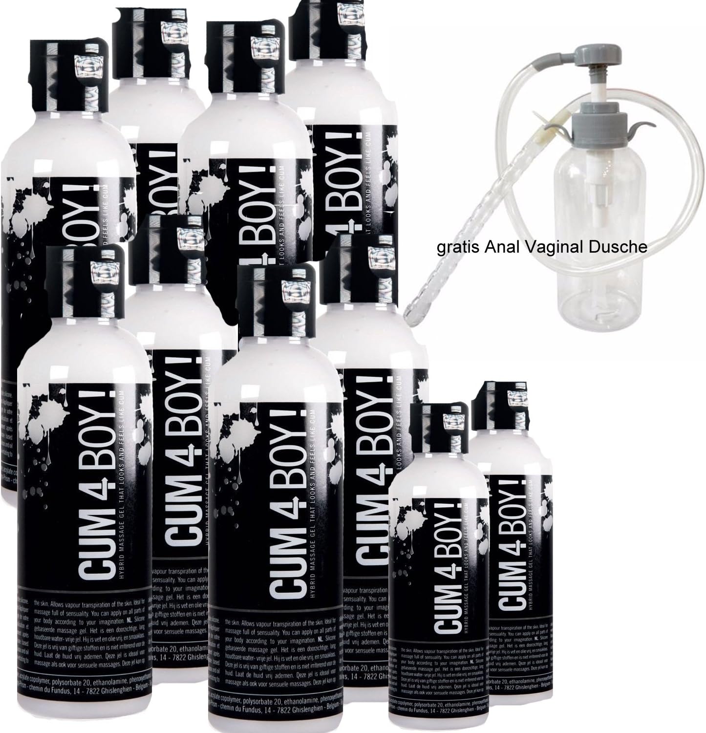 10 x 100 ml cum 4 boy gay hybrid sperm silicone and water-based lubricant plus our exclusive gliding and anal shower for xxxl fun alpha men anal shower enema syringe deluxe