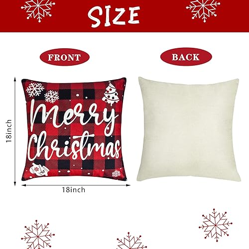 Miniatura 2 de Ouddy Juego de 4 fundas de almohada de Navidad de 18 x 18 pulgadas, fundas de almohada de Navidad a cuadros de búfalo, fundas de lino para invierno,