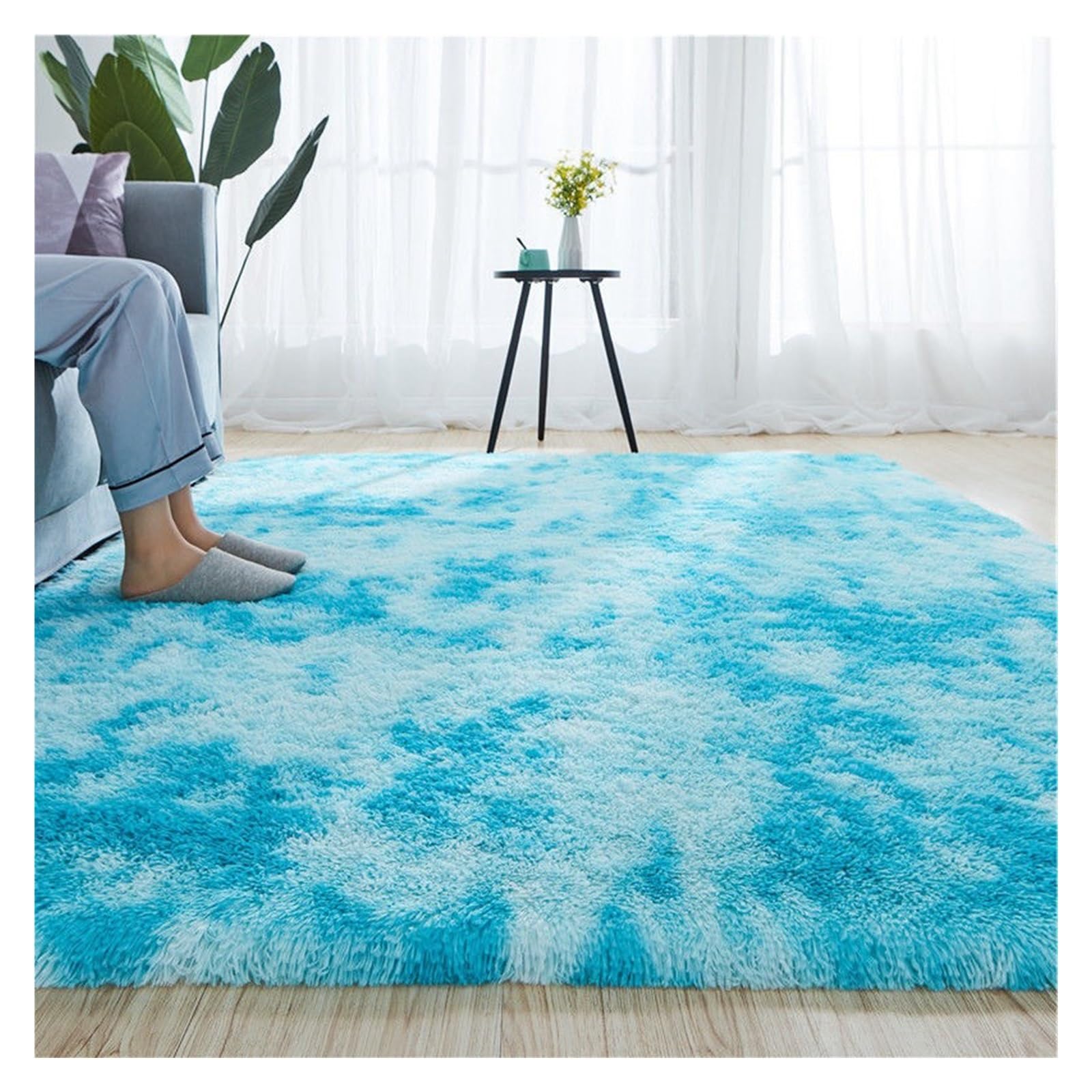 Tapis en fausse fourrure - 250 x 380 cm - Doux - En peau de mouton synthétique - Confortable - Pour canapé, chaise, coussin - Bleu ciel - Décoration de salon