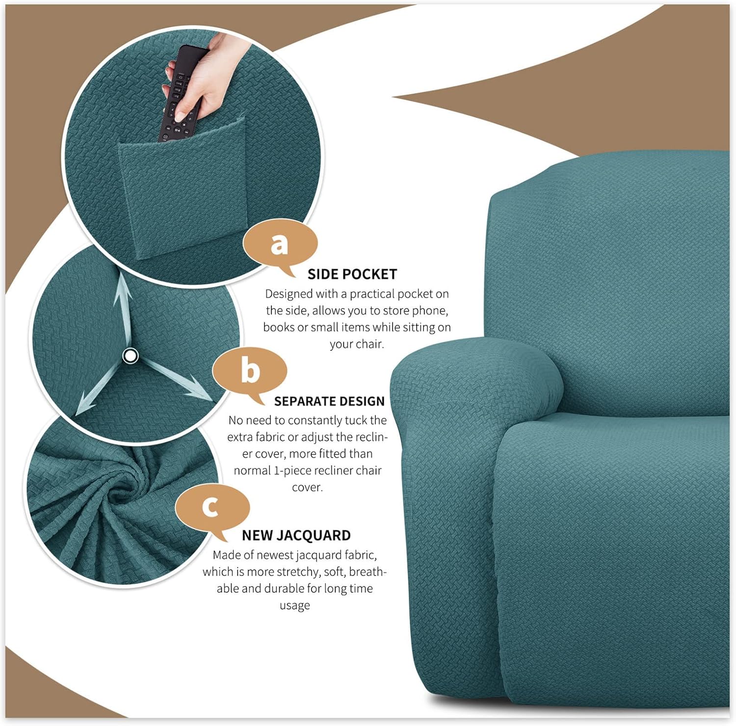 Recliner Sofa Slipcover Stretch - Furniture Protector Covers for 1 2 3 Seater Couch - Armchair Slipcover for Reclining Chairs