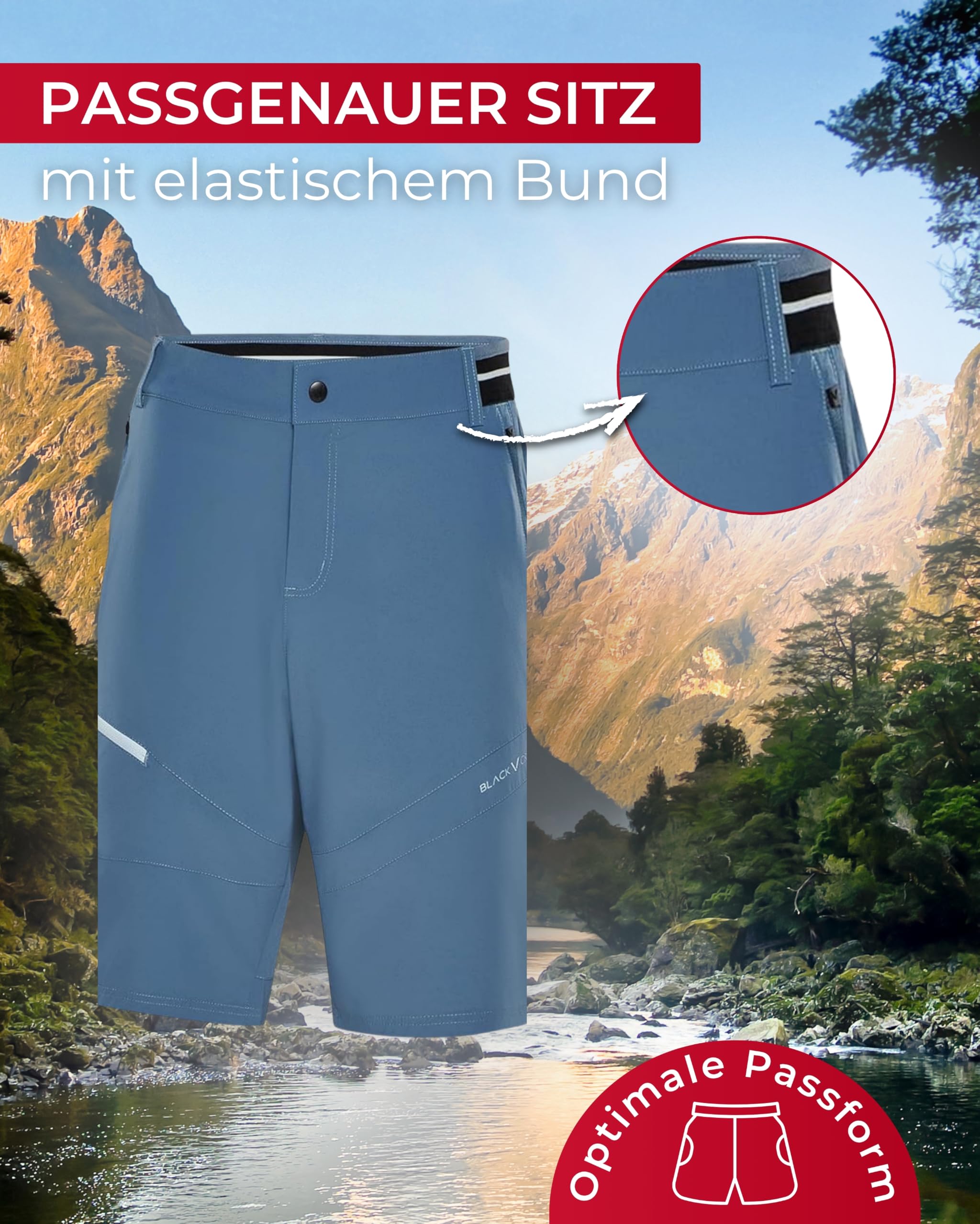 Black Crevice Herren Trekking Shorts I Größen S-3XL I 88% Polyamid & 12% Elasthan I Atmungsaktiv, schnelltrocknend & wasserabweisend I Elastische Outdoor-Shorts für Wandern & Trekking