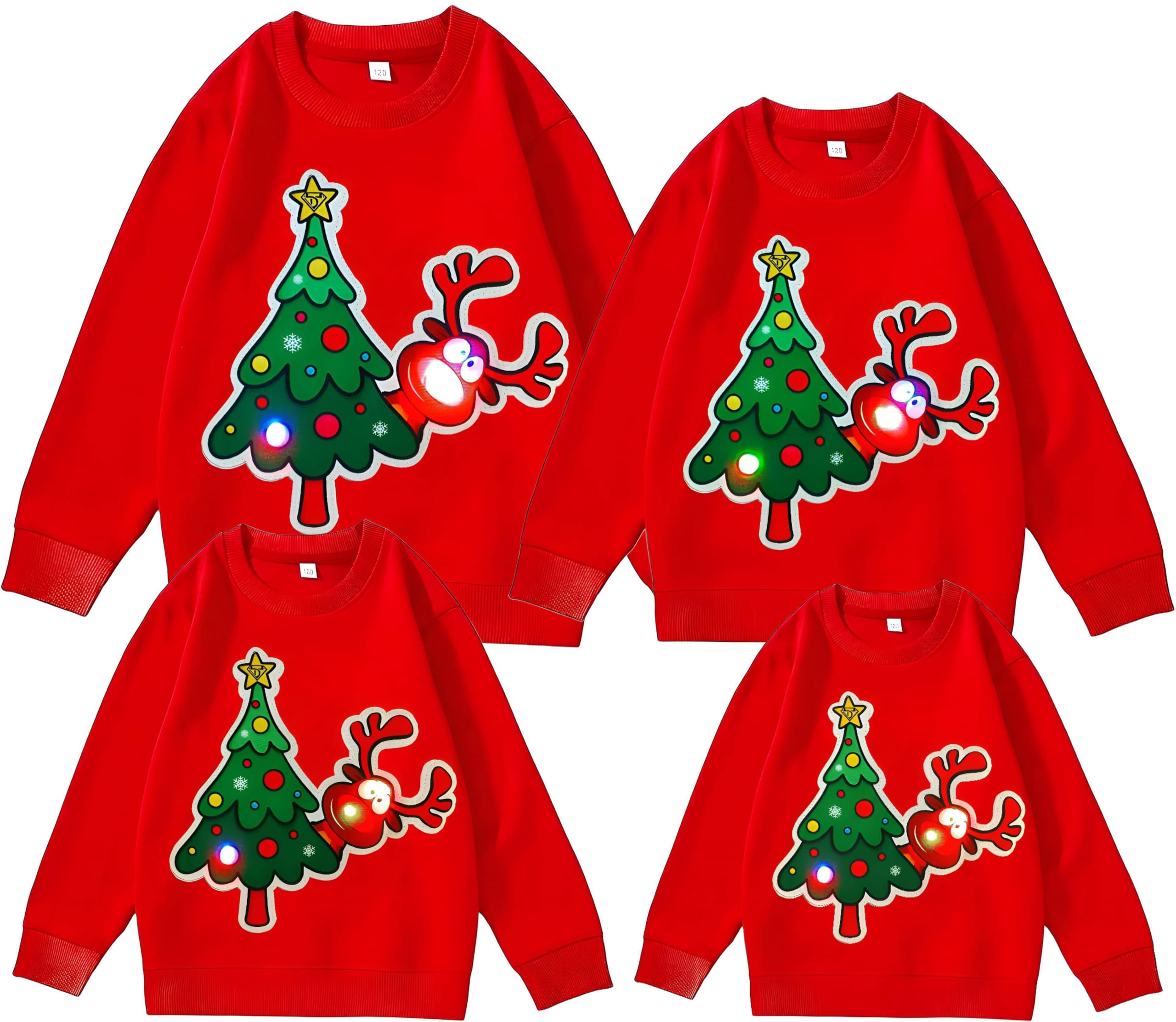 Sweatshirt de Noël Famille Lumières LED Sweats de Noël Famille avec Lumières LED, Pull de Noël Famille
