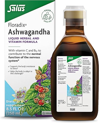 Floradix, Ashwagandha - Fórmula líquida a base de hierbas y vitaminas, apoya una respuesta saludable al estrés, fácil de absorber, sin OMG, vegano,