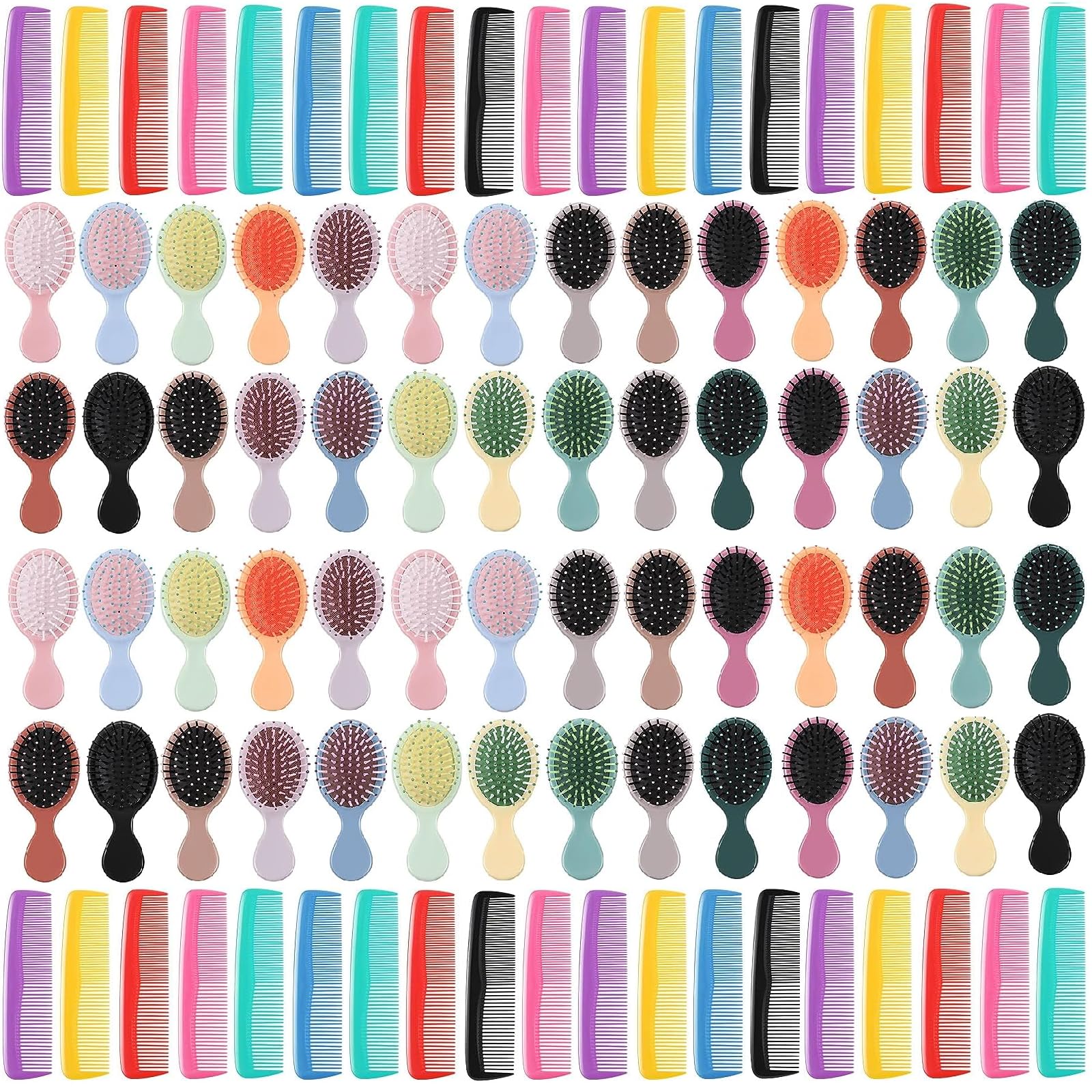 Gerrii Set di 112 mini spazzole per capelli bagnati, set di 56 spazzole districanti da viaggio con tasca piccola, 56 pettini colorati in plastica fine e larghi, spazzole districanti per bambini,