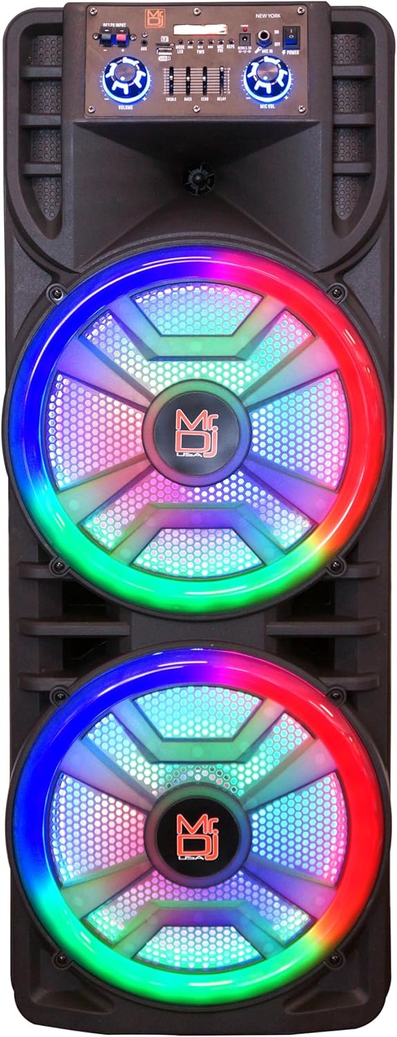 MR DJ NEWYORK+ 12" X 2 Rechargeable Portable Bluetooth Karaoke Speaker with Party Flame Lights Microphone TWS USB FM Radio - Image 4