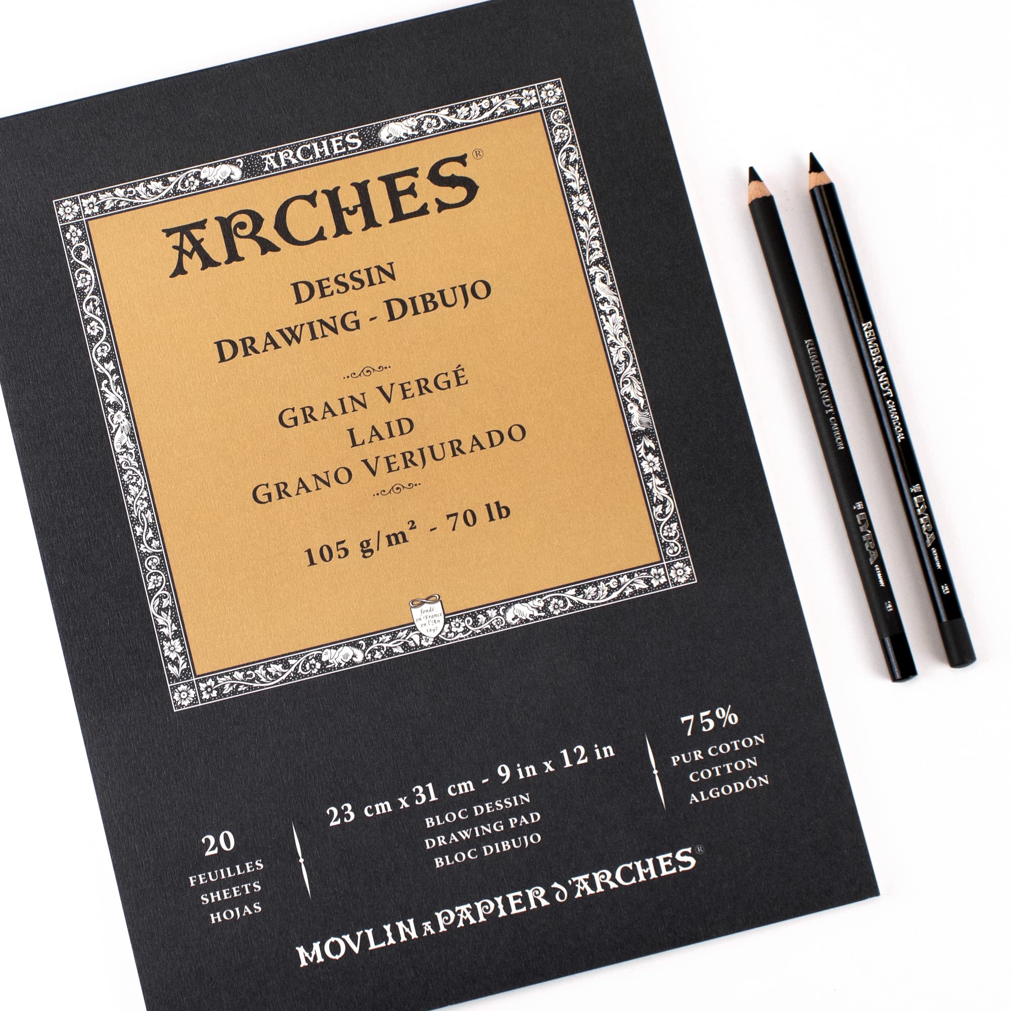 Arches Ingres MBM Drawing Pad, White, 9x12 inches, 20 Sheets - Professional Art Paper for Figure Drawing, Portraits, Illustration