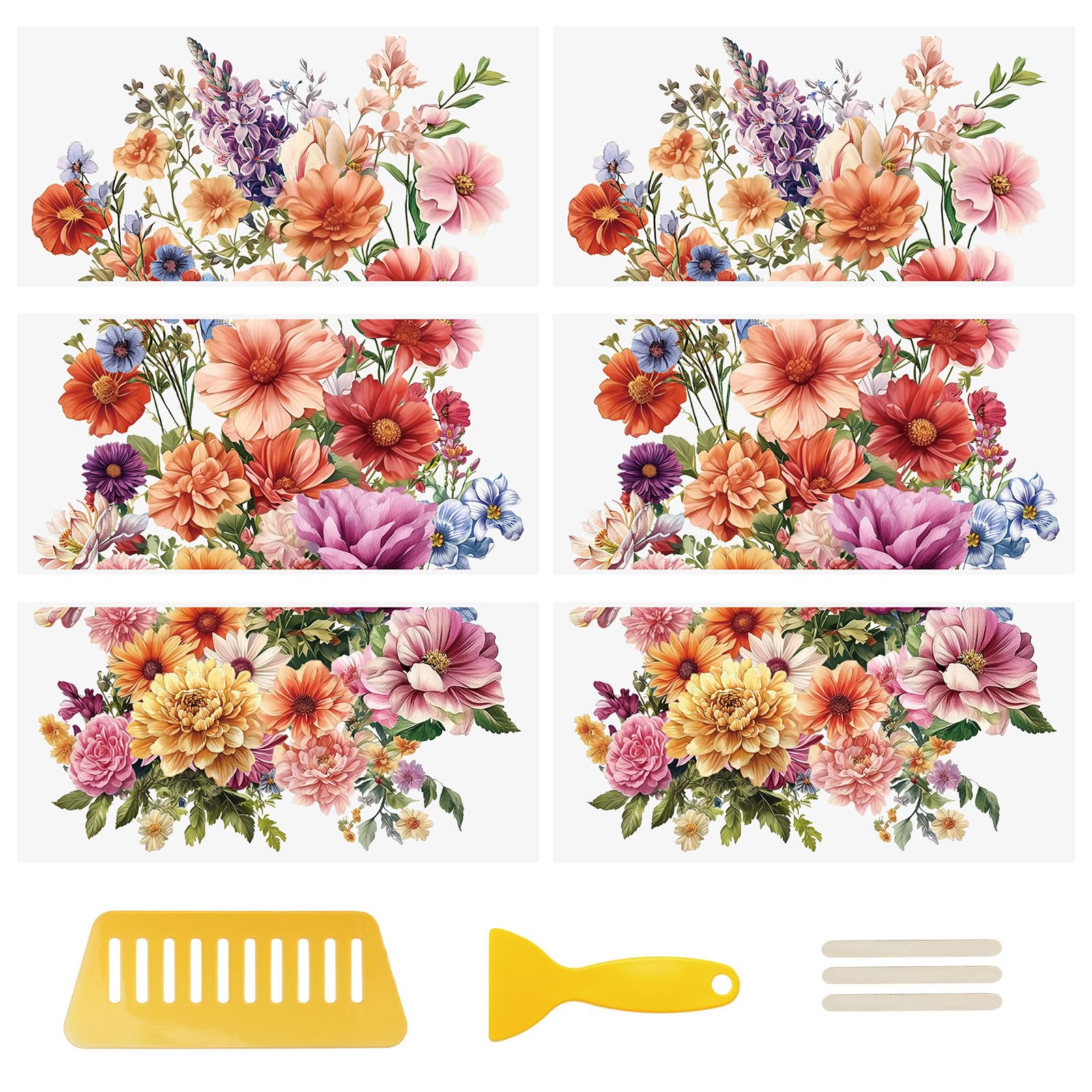 WANDIC 6PCS Rub On Transfer Sticker, Vintage Flower Clusters Transfer Decals for DIY Scrapbooking Photo Albums Furniture Envelope 11.8 * 5.9in