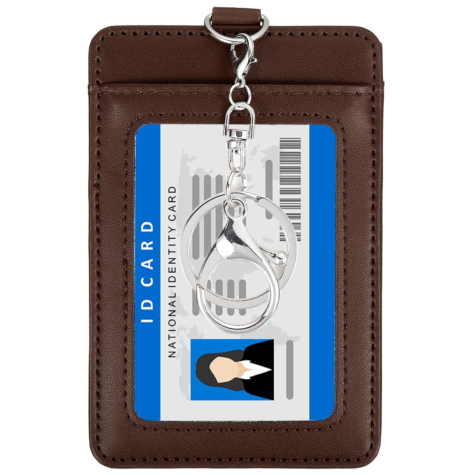 PATIKIL 4.7 x 3.2 x 0.2 Leather Badge Holder with Clear ID Window, Front Pocket Vertical Credit Card Holder & Swivel Metal Clasp Keyring for Employees, Staff, College, Coffee โ image 1