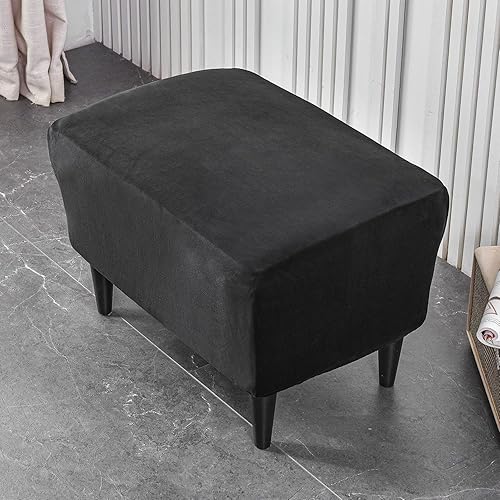 Miniatura 2 de Fundas otomanas elásticas, funda otomana de terciopelo, funda rectangular de almacenamiento para taburete, funda para reposapiés para sala de estar,