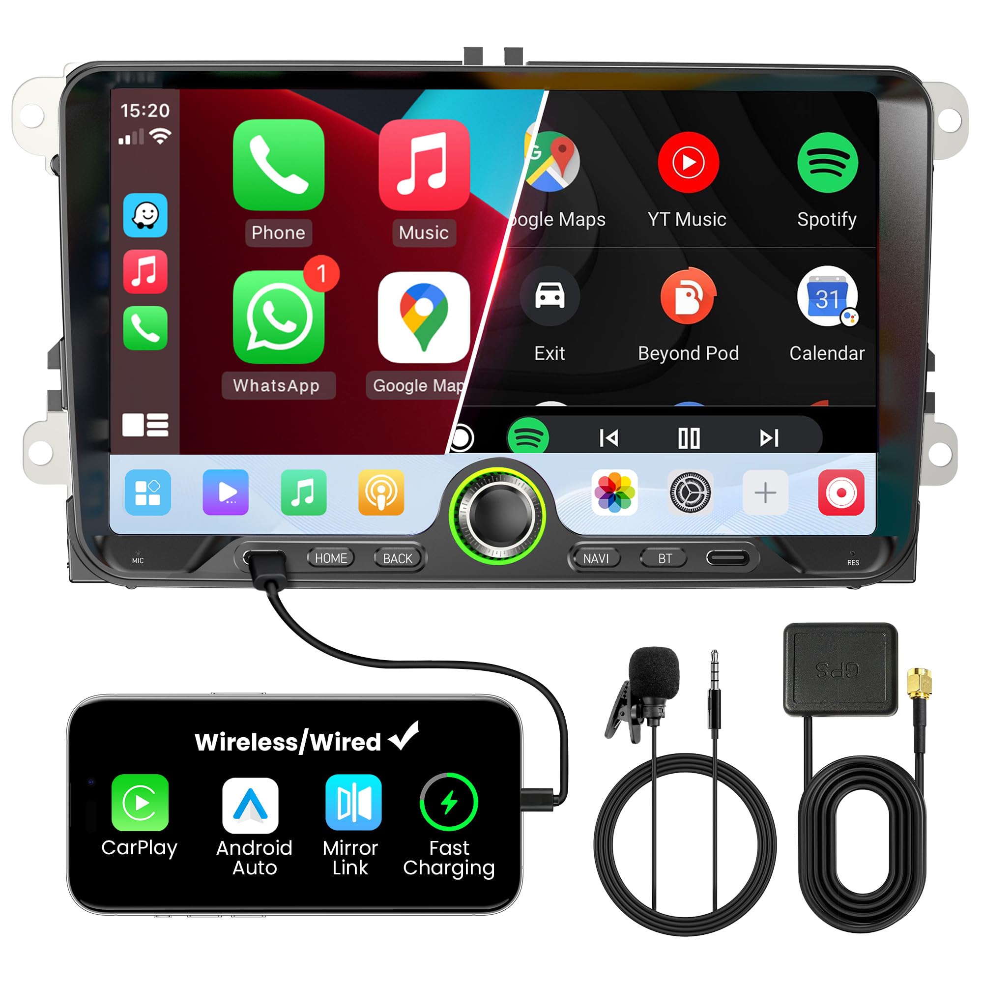 9" Doppel DIN Bluetooth Autoradio mit Bildschirm für VW Golf 5 6 T5 Polo 6R Caddy Passat Touran, Skoda, SEAT, Wireless CarPlay Android Auto Mirrorlink, Auto Radio, 4+64GB, WLAN DAB+ FM/AM GPS