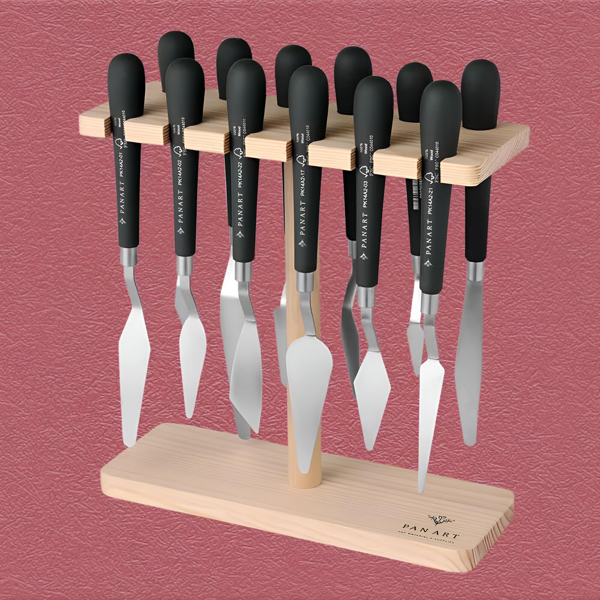 Pan Art Malmesser mit Holzständer – 1 Stück, Braun/Schwarz