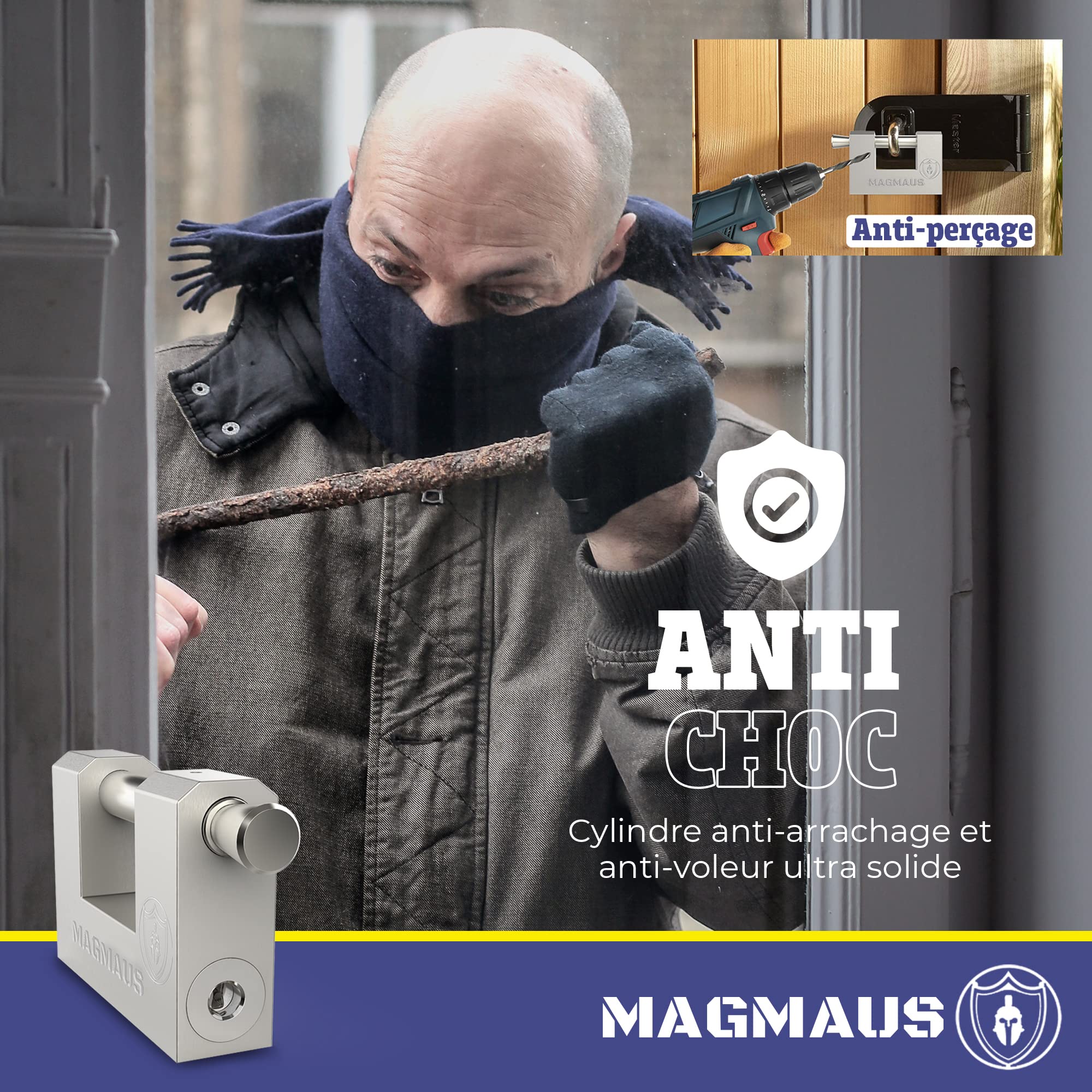 Magmaus® RTL/70 Cadenas sécurisé ultra-résistant 3 clés [Acier inoxydable] résistant aux intempéries - Idéal pour container, portail, garage