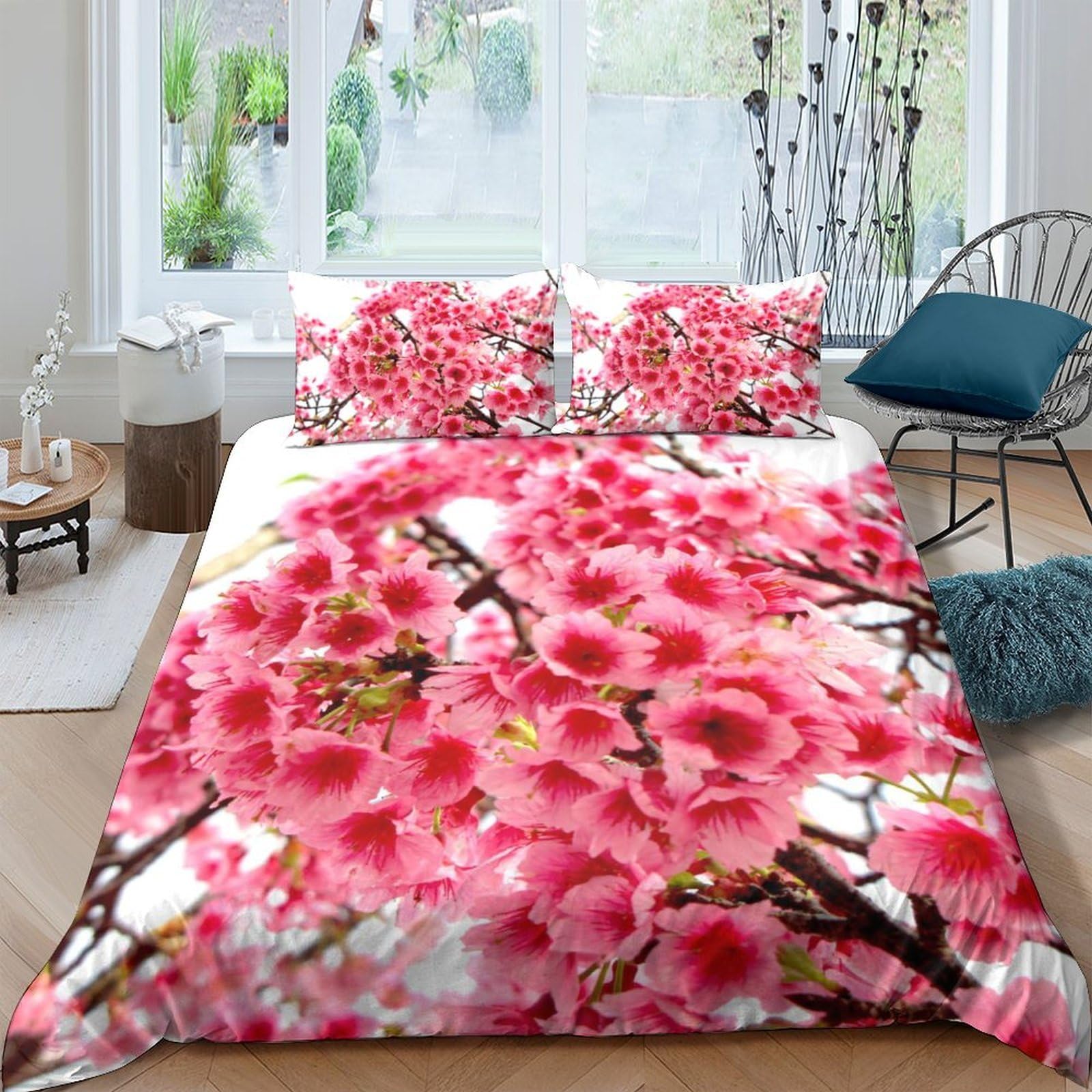Ctjqhvkz Style-10 3D Printed Cherry Blossom Fitted Sheet Microfiber Soft Pink Floral Mattress Cover For Bedroom Guest Room Easy Care Single（135X200cm）