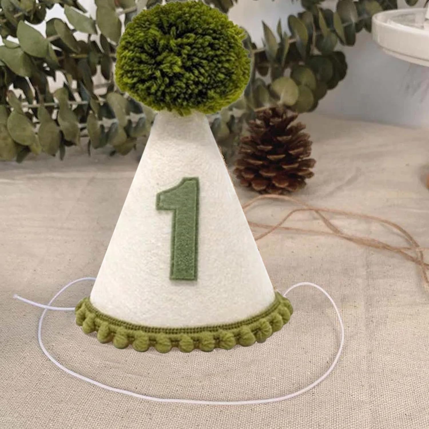 First Birthday Hat for Baby Boy, 1st Birthday Hat with Green Pompom, Baby Party Crown for Boys Girls Wild One Party Decorations, Smash Cake and Photo Props - Image 3