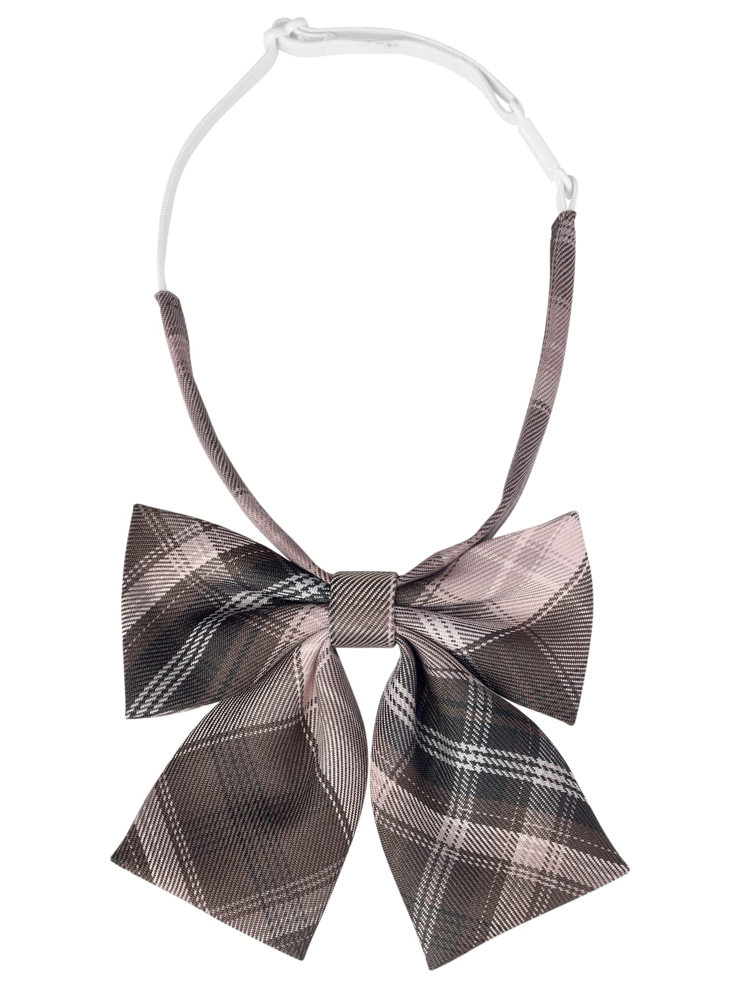 Elerevyo Women's Taupe Pink Plaid Tie Uniform Pre-Tied Bowknot Cute Stylish Colorful Bow Ties One Size